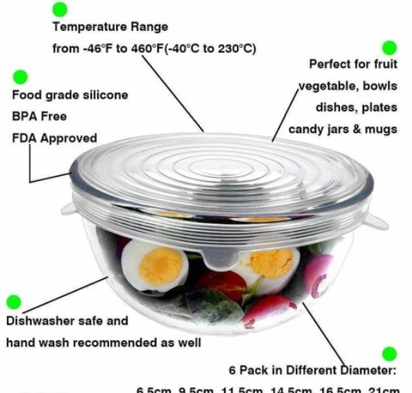 6Pcs Silicone Stretch Preserve Pot Bowl Fruit Lid for Fridge Microwave Food Container Cover  -  Pnk
